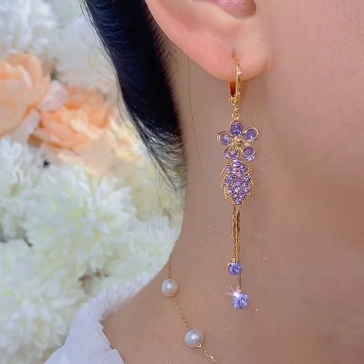 Floral Tassel Diamond-Inlaid Earrings (Vintage Elegant Style Series)