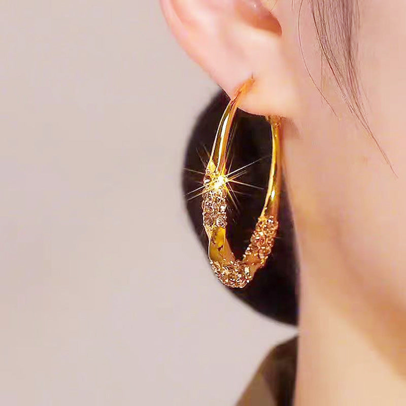 Twisted Pattern Diamond-Inlaid Hoop Earrings (Vintage Gorgeous Style Series)