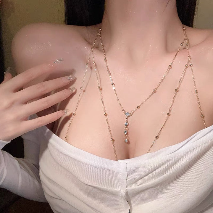 Minimalist Crystal Accent Layered Body Chain Necklace (Sexy Fashion Style)