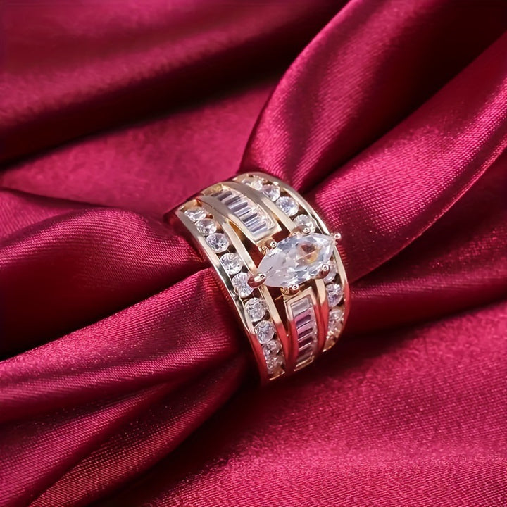 Marquise Center Stone Full Diamond Ring (Luxury Gorgeous Couple Style)