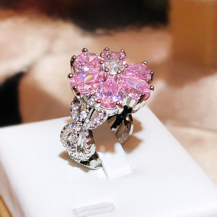 Pink Heart-Shaped Cubic Zirconia Ring for Women – Sweet and Romantic Love Jewelry