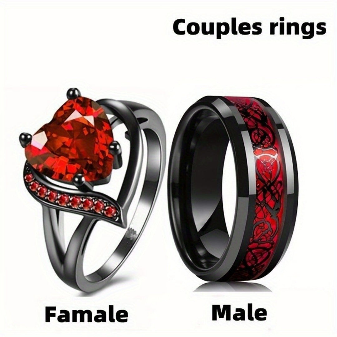 Dark Heart Colored Gem Couple Rings (Personalized Luxury Style)