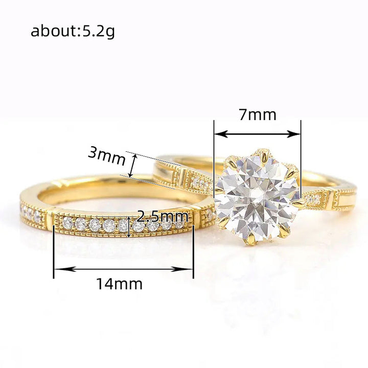 8-Prong Center Diamond Full Pave Double Layer Stackable Ring (Gold Luxury Glamorous Style)