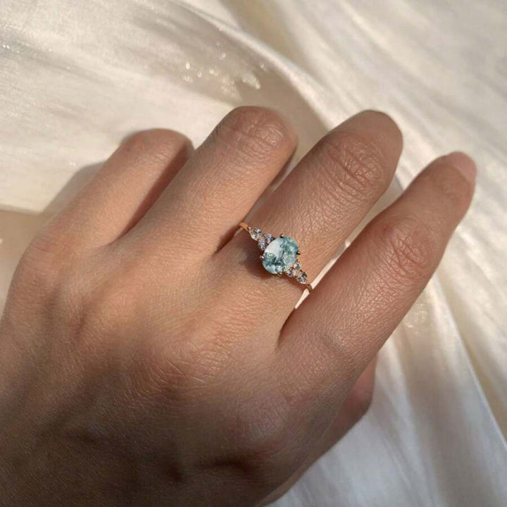 Rose Gold Moss Agate Oval Ring (Forest-Style Luxury Niche Style)