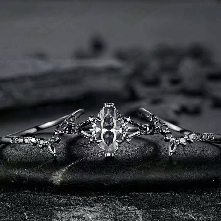 Black Gold Colored Diamond Triple Layer Stackable Ring (Dark Luxury Glamorous Style)