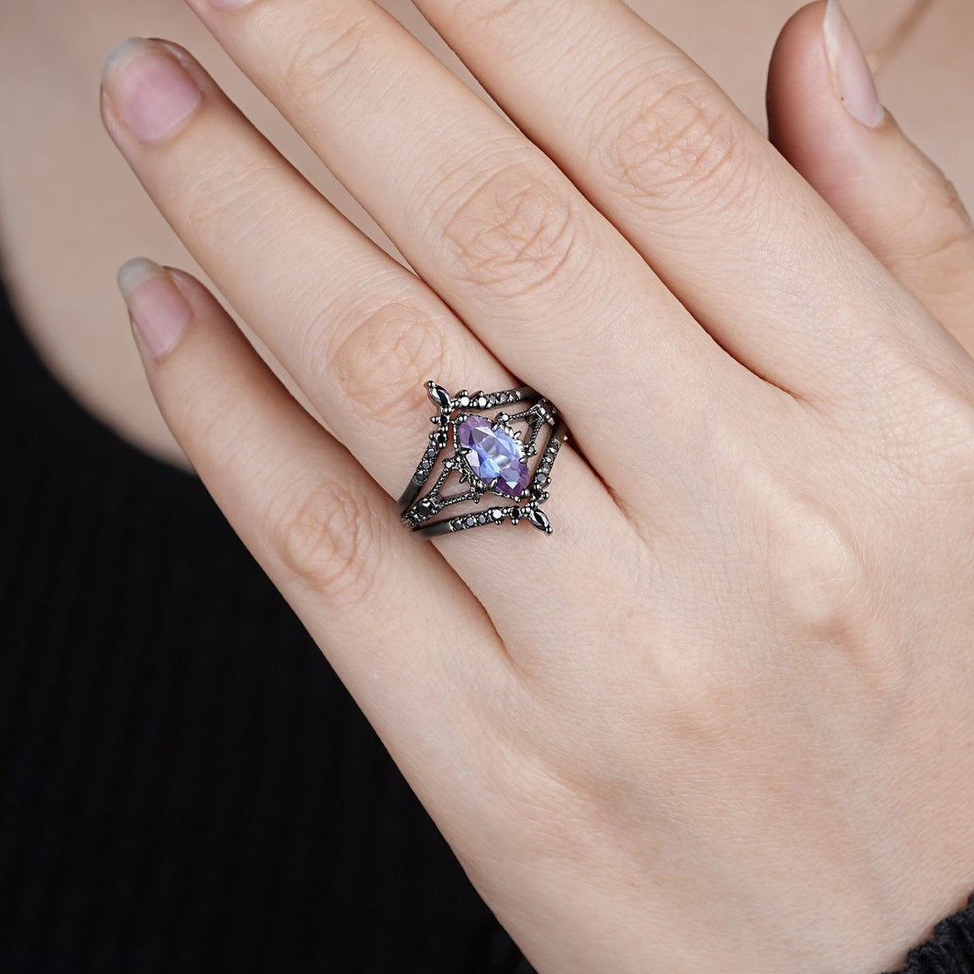 Black Gold Colored Diamond Triple Layer Stackable Ring (Dark Luxury Glamorous Style)