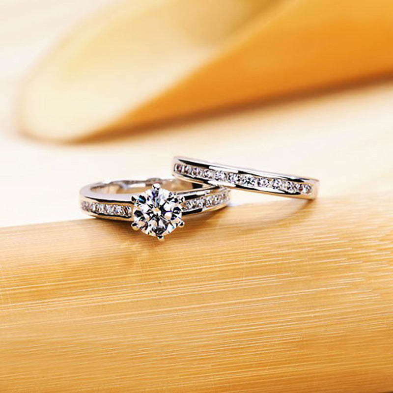 Silver Base Full Diamond Center Stone Double Layer Stackable Ring (Luxury Elegant Style)