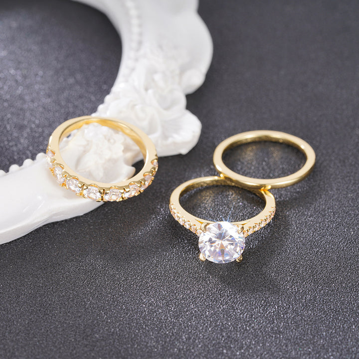 Gold Center Diamond Full Pave Triple Layer Stackable Ring (Luxury Glamorous Ritual Style)