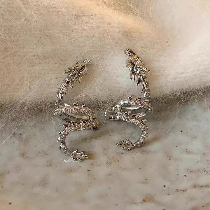 Dragon-Shaped Micro-Diamond Clip-On Ear Cuff (Guochao Luxury Personalized Style)