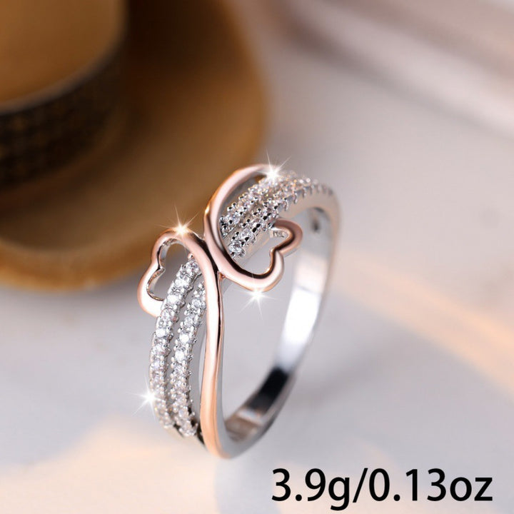 Two-Tone Heart Twig Micro-Diamond Ring (Sweet-Cool Luxury Personalized Style)