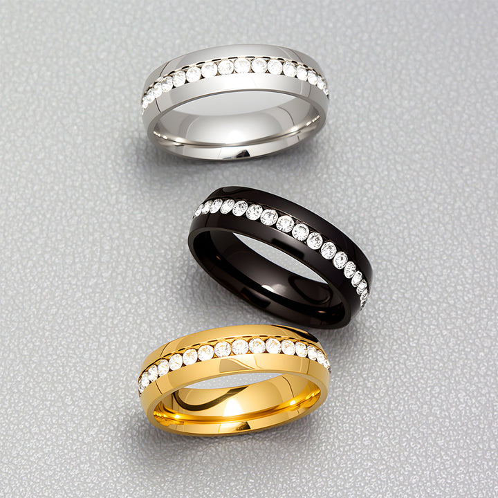Multi-Color Diamond-Inlaid Narrow Band Ring (Cool Versatile Personalized Style)