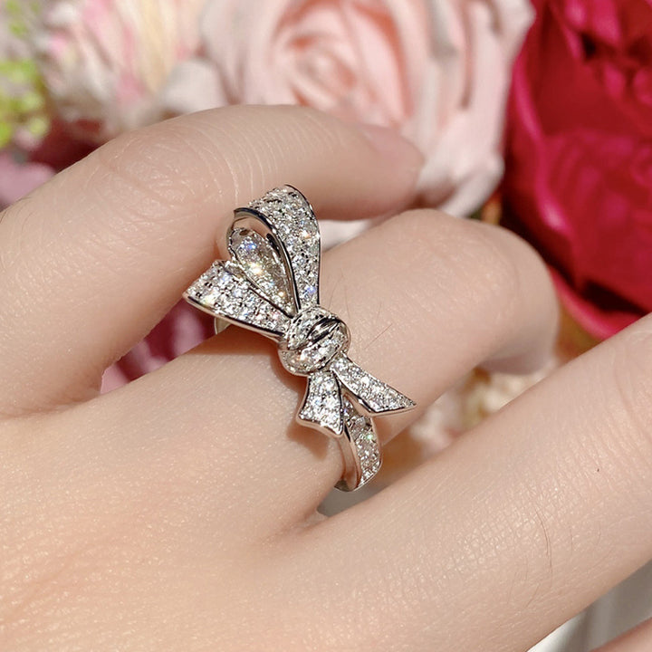 Full Diamond Bow Ring (Sweet-Cool Luxury Girl Style)