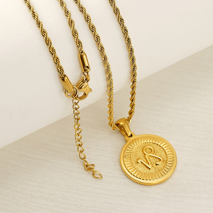 INS Vintage Zodiac Pendant Necklace for Women – 18K Gold-Plated, Elegant & Tarnish-Resistant
