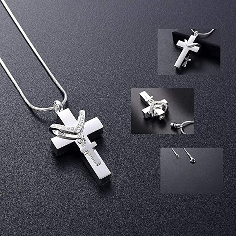 Memorial Pet Ashes Cross Necklace – Keepsake Perfume Bottle Pendant