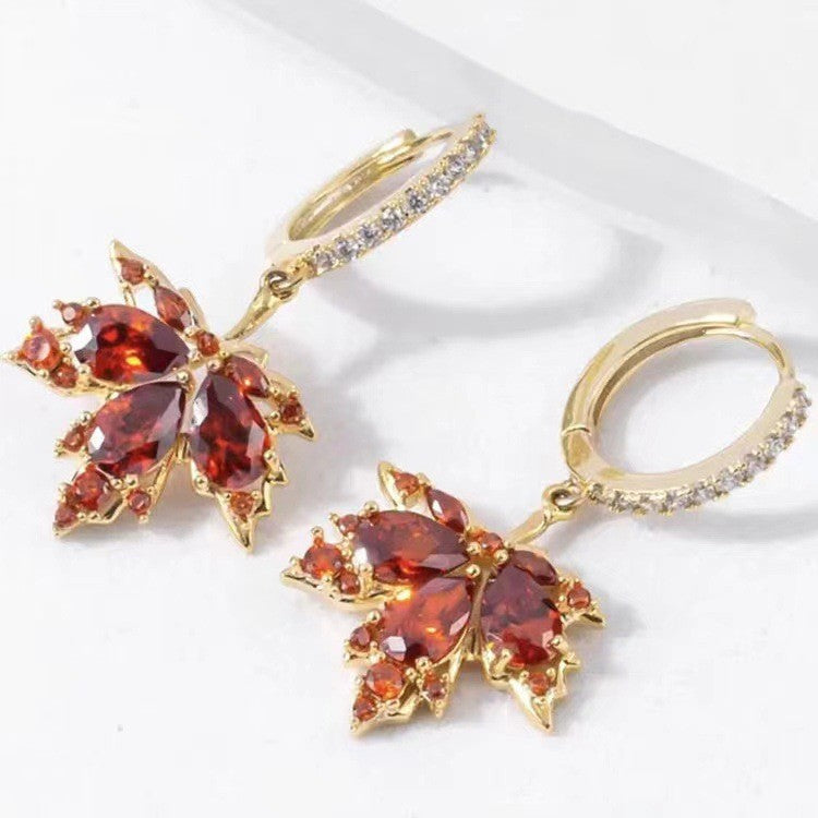 Vintage Red Maple Leaf Earring