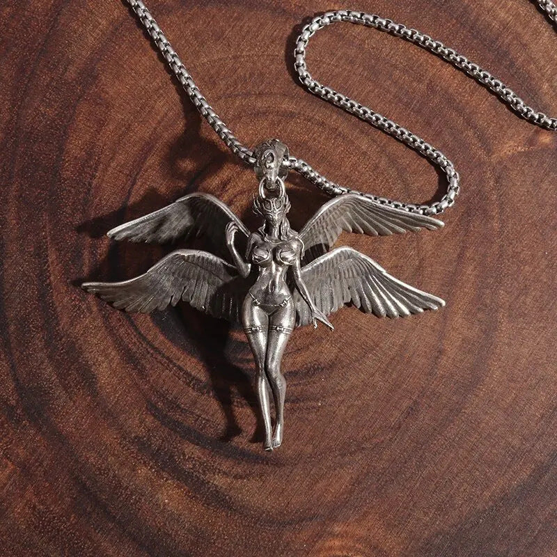 Vintage Four-Wing Angel Pendant Necklace
