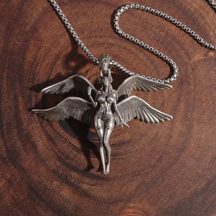 Vintage Four-Wing Angel Pendant Necklace