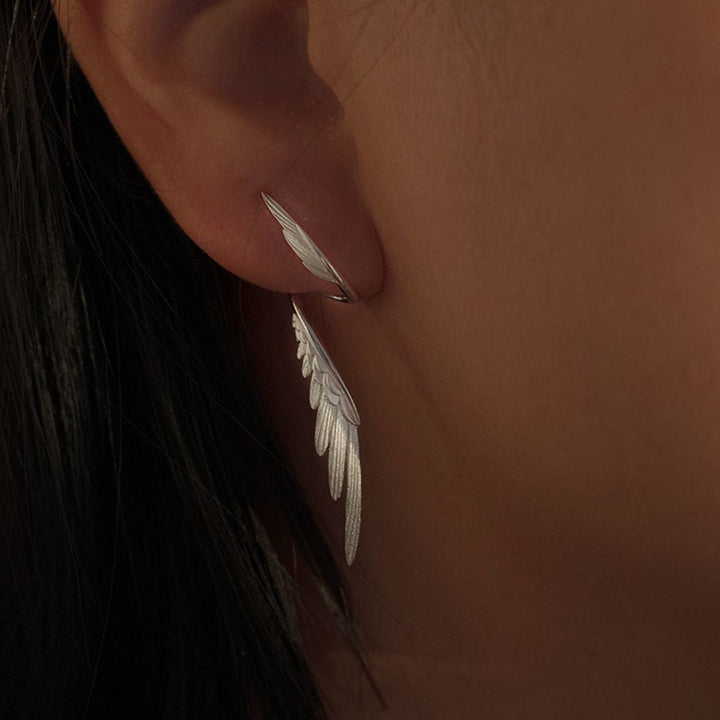 S925 Silver Angel Wing Long Drop Earrings