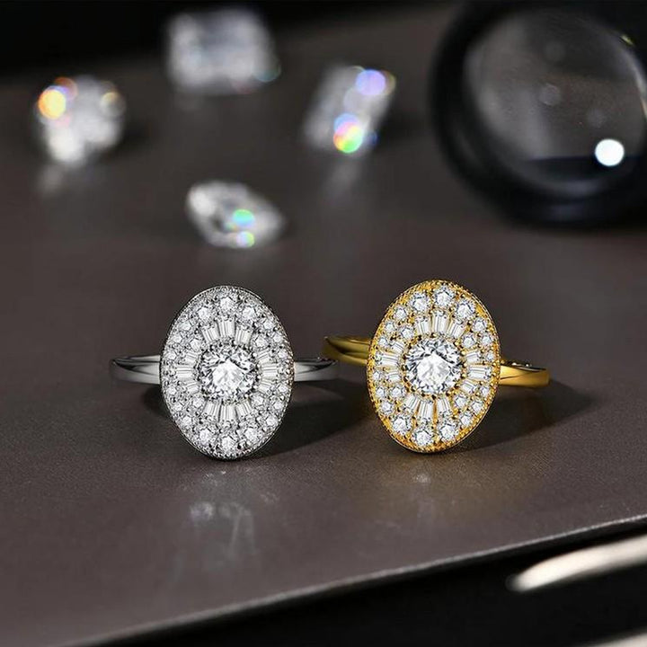 Oval Diamond Rhodium-Plated Two-Tone Ring