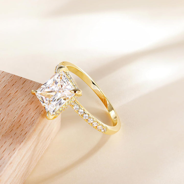 S925 Silver Four-Prong Emerald-Cut Diamond Ring