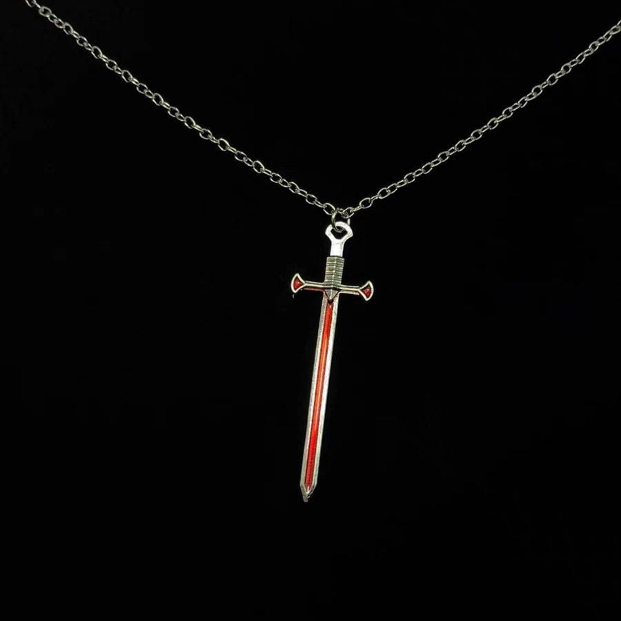 Liquid Sword & Heart Couple Necklace