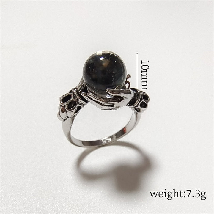 Retro Magic Crystal Ball Ring for Women with Natural Black Clear Gemstones