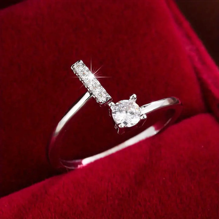 Full Zircon Letter Open Ring CNC-Set Titanium Steel Vacuum Plated