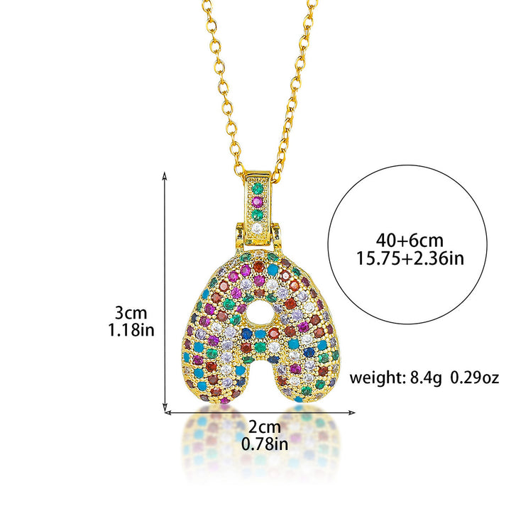 Colorful Full-Zircon Letter Pendant Necklace