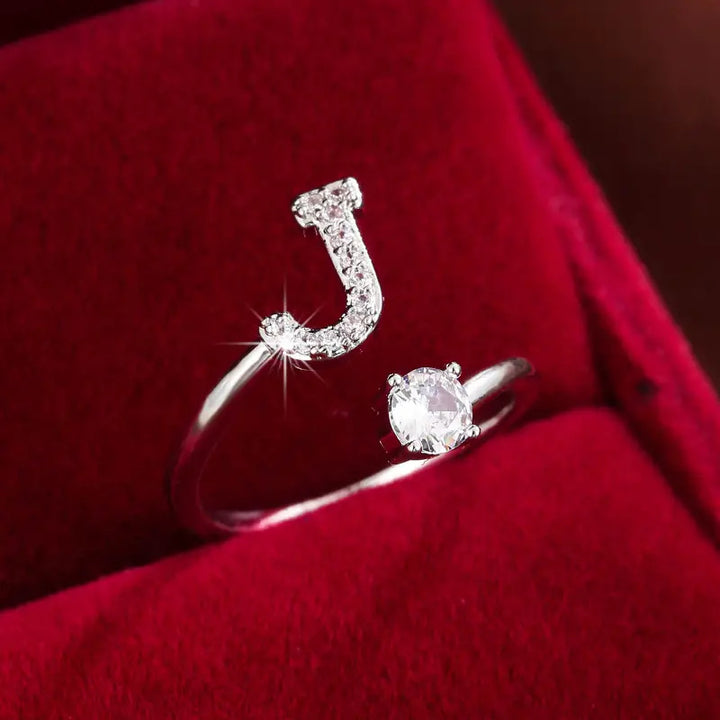 Full Zircon Letter Open Ring CNC-Set Titanium Steel Vacuum Plated