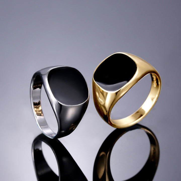 Square Black Face Titanium Steel Ring (Gold/Silver Dual-Tone Minimalist Personalized Style)