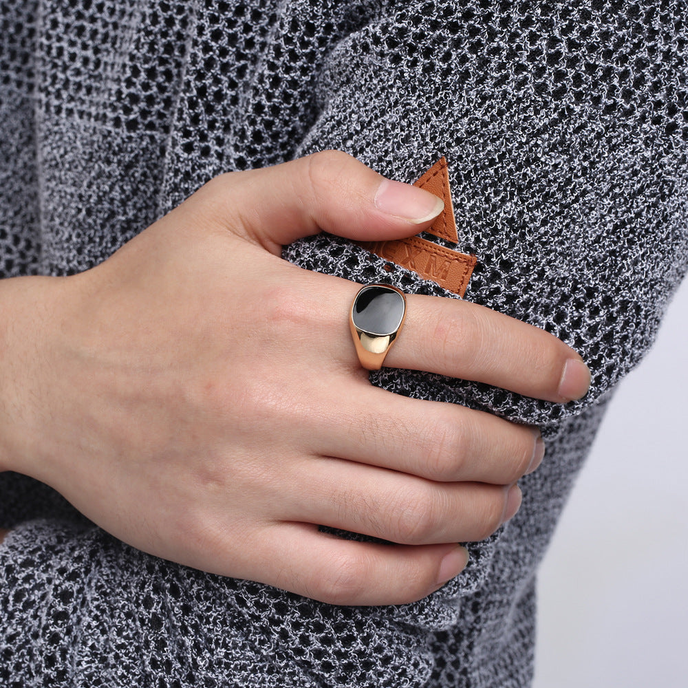 Square Black Face Titanium Steel Ring (Gold/Silver Dual-Tone Minimalist Personalized Style)