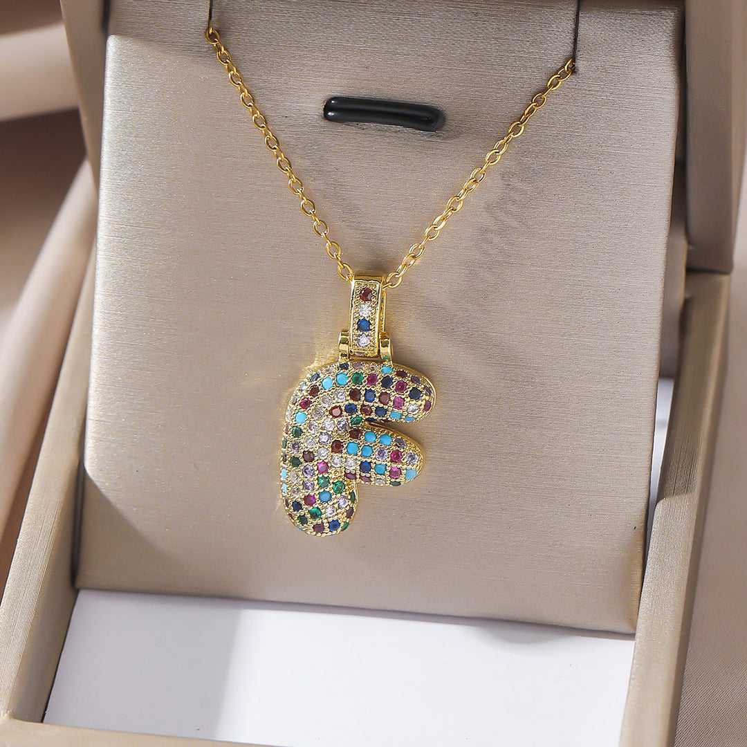 Colorful Full-Zircon Letter Pendant Necklace