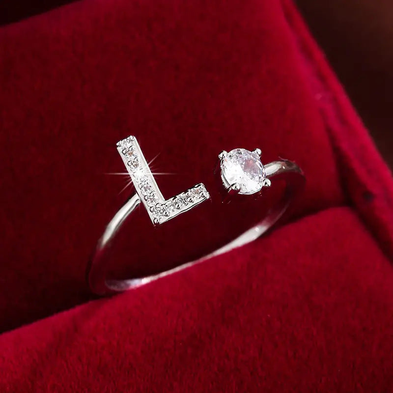 Full Zircon Letter Open Ring CNC-Set Titanium Steel Vacuum Plated