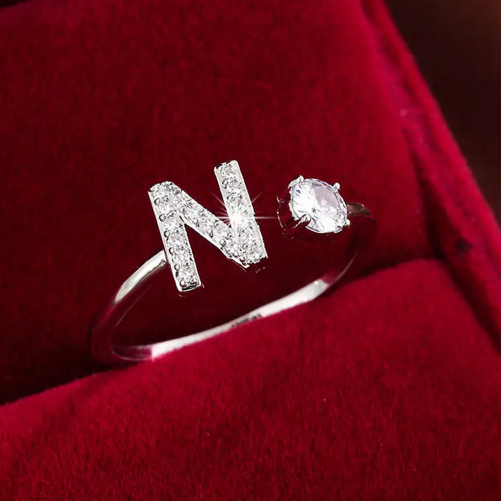 Full Zircon Letter Open Ring CNC-Set Titanium Steel Vacuum Plated