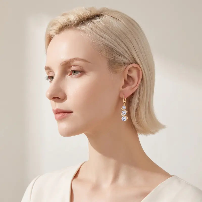 Spiral Three Stone Drop Leverback Earrings