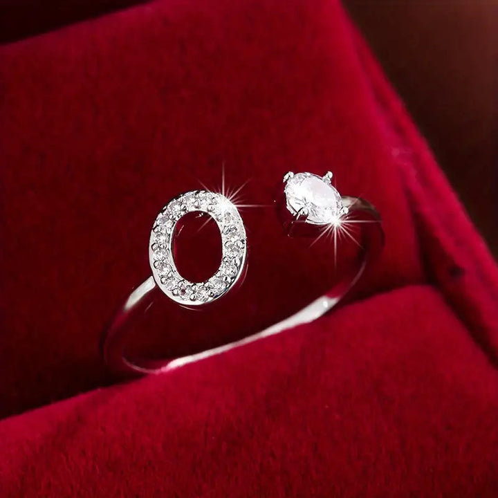 Full Zircon Letter Open Ring CNC-Set Titanium Steel Vacuum Plated