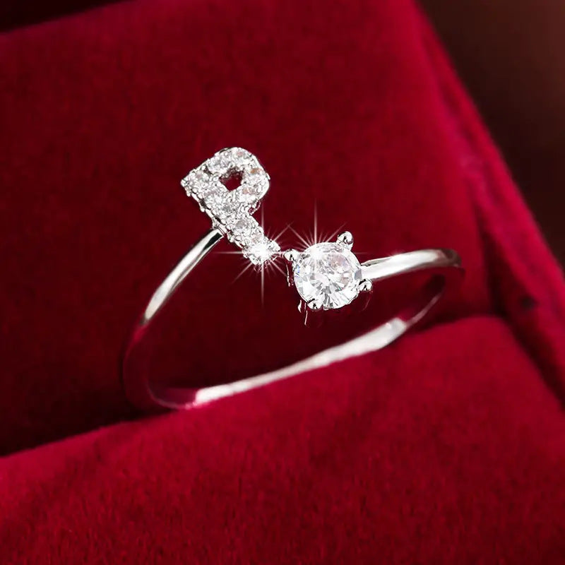 Full Zircon Letter Open Ring CNC-Set Titanium Steel Vacuum Plated