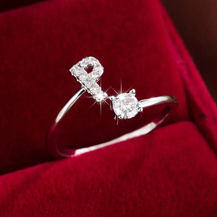 Full Zircon Letter Open Ring CNC-Set Titanium Steel Vacuum Plated