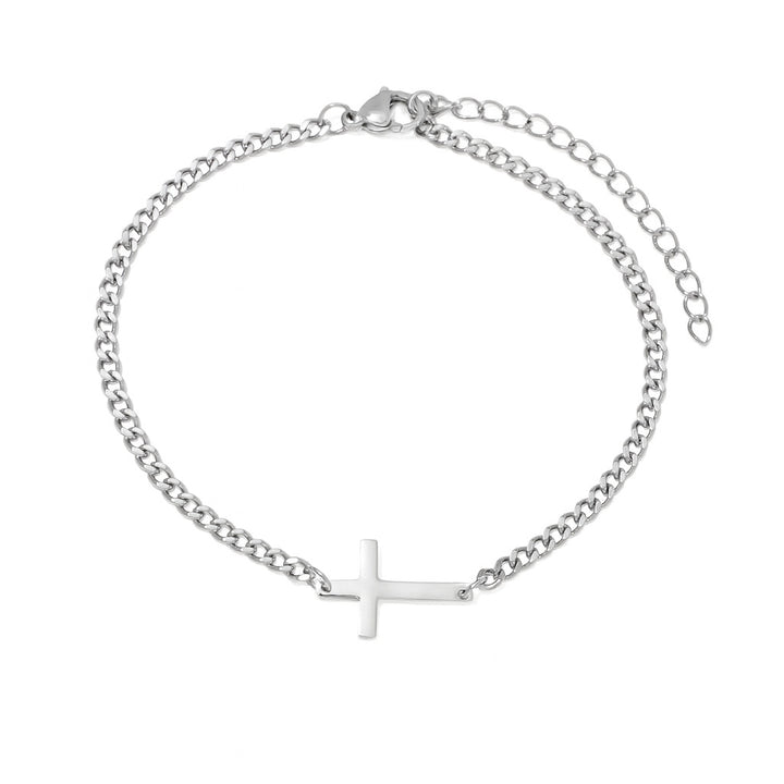 Unisex Stainless Steel 18K Gold Cross & Alphabet Bracelet