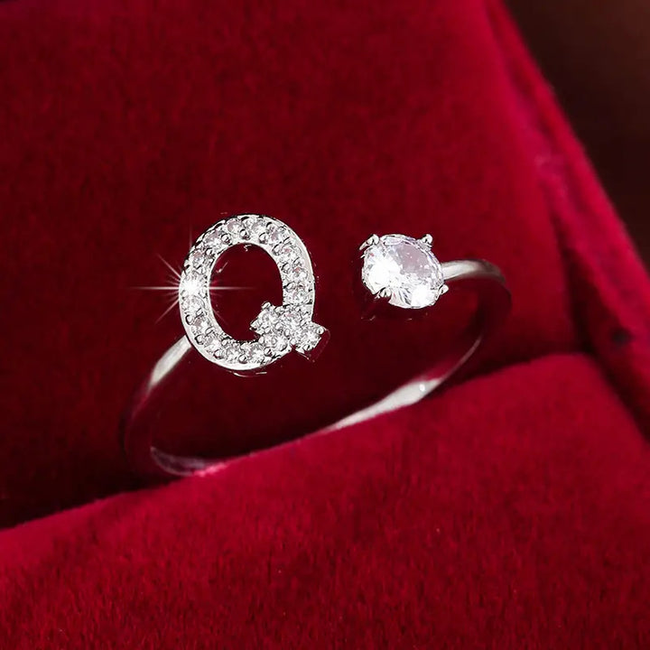 Full Zircon Letter Open Ring CNC-Set Titanium Steel Vacuum Plated