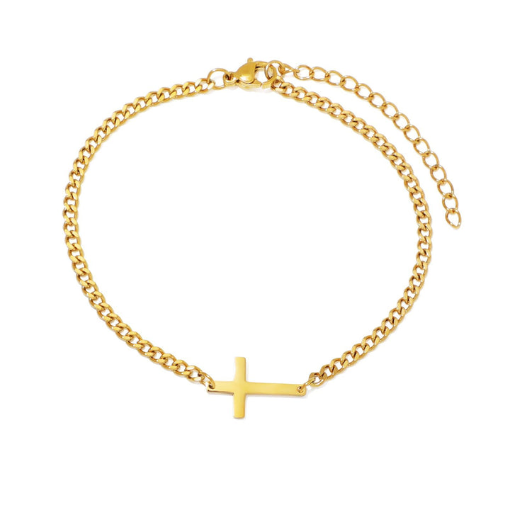 Unisex Stainless Steel 18K Gold Cross & Alphabet Bracelet
