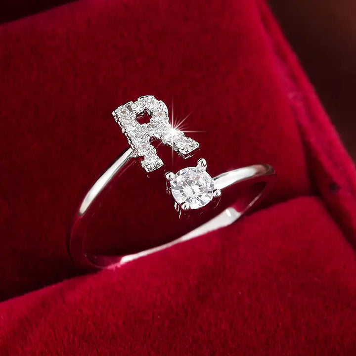 Full Zircon Letter Open Ring CNC-Set Titanium Steel Vacuum Plated