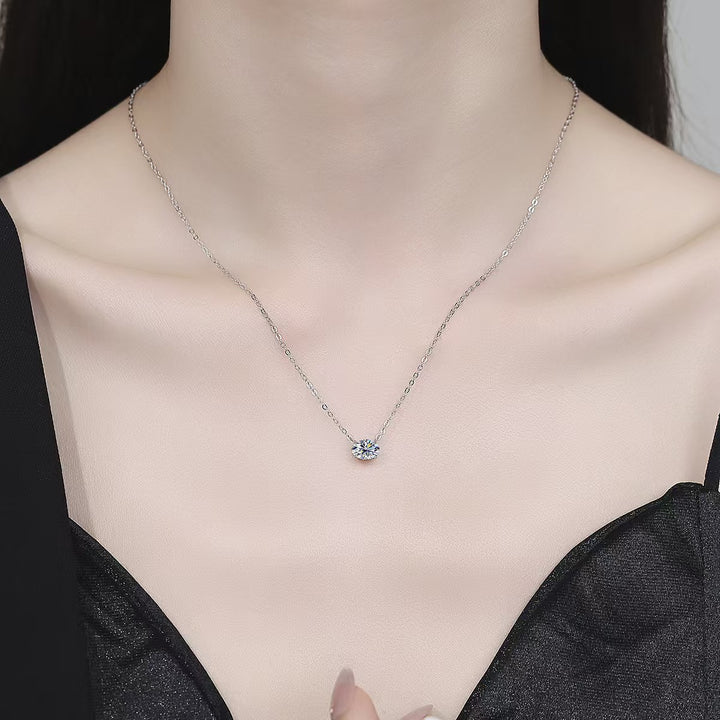 Luxury Single Oval Diamond Solitaire Necklace (Versatile Gold Tone Clavicle Chain)