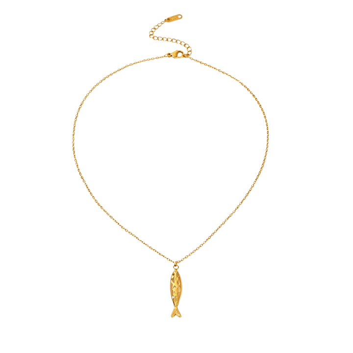 S925 Silver Gold‑Plated Hammered Fish Jewelry Set, Vintage Textured Fish Pendant Necklace & Huggie Earring 2‑Piece Set
