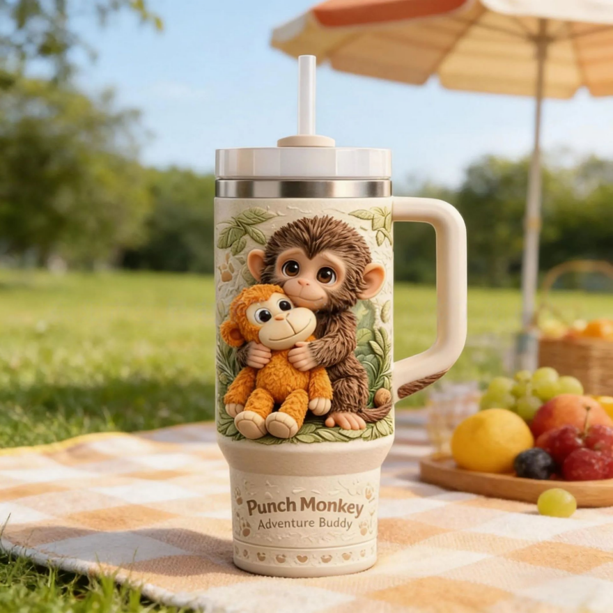 Punch Monkey Adventure Tumbler (Cute Monkey Print Insulated Cup)