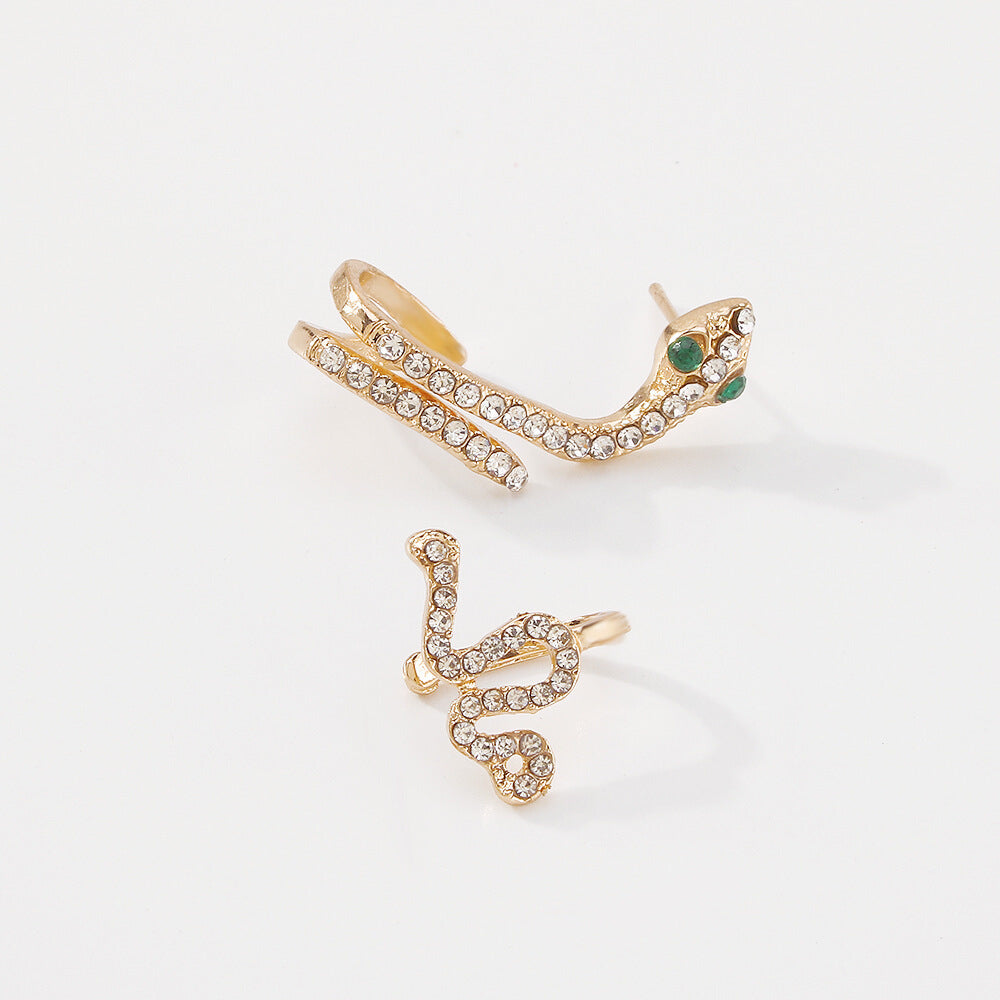 Serpent Pavé Asymmetrical Ear Cuff Set (Light Luxury Niche Edgy Earrings)