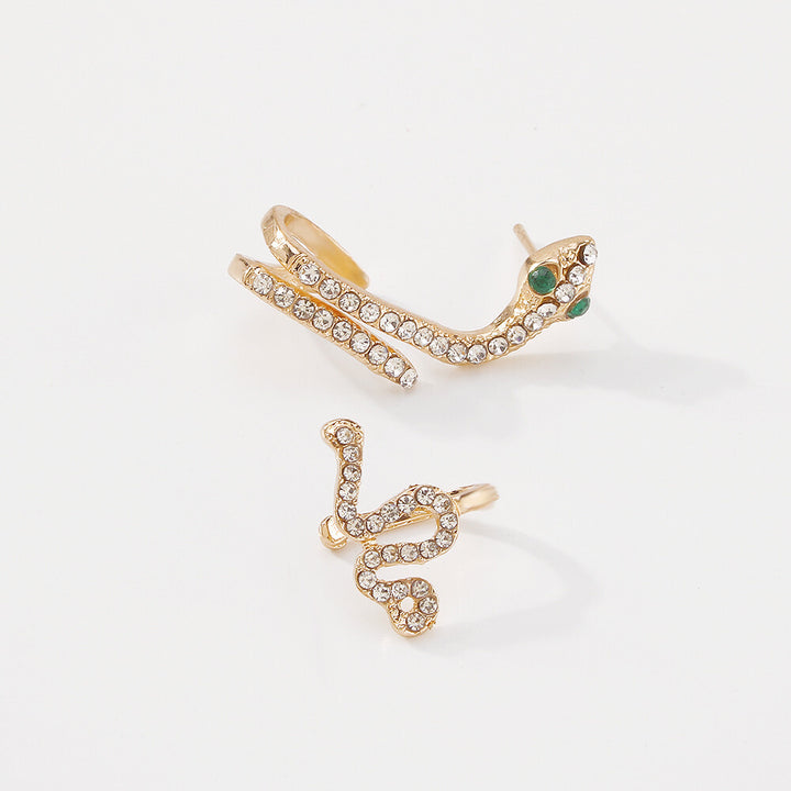 Serpent Pavé Asymmetrical Ear Cuff Set (Light Luxury Niche Edgy Earrings)