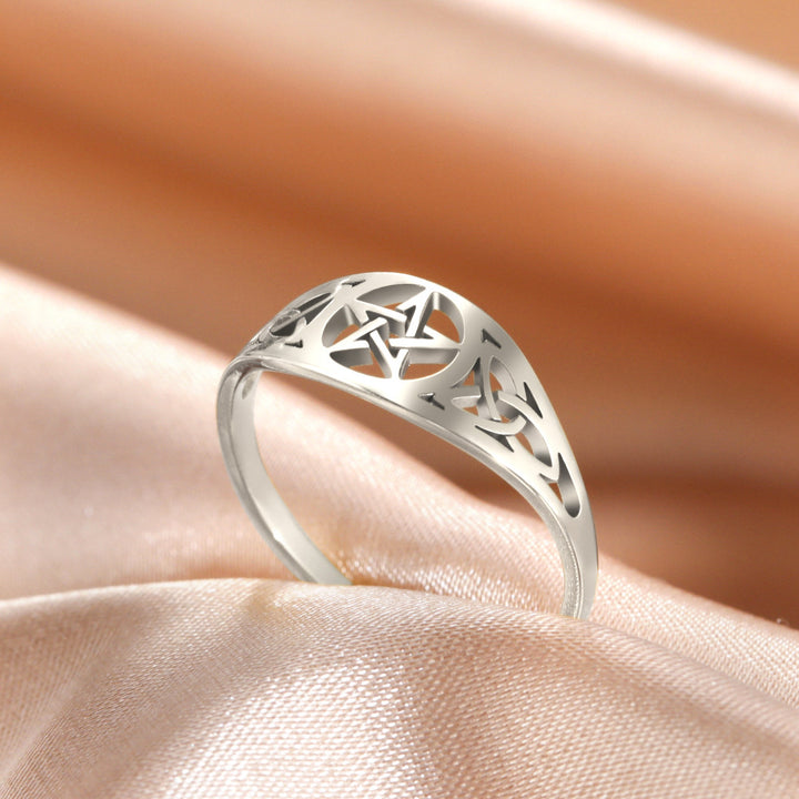 Cutout Pentagram Celtic Knot Ring (Dark Niche Personalized Style)
