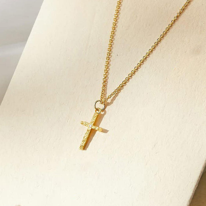 Vintage Engraved Initial Tag & Cross Layered Necklace (Personalized Light Luxury Street Style)
