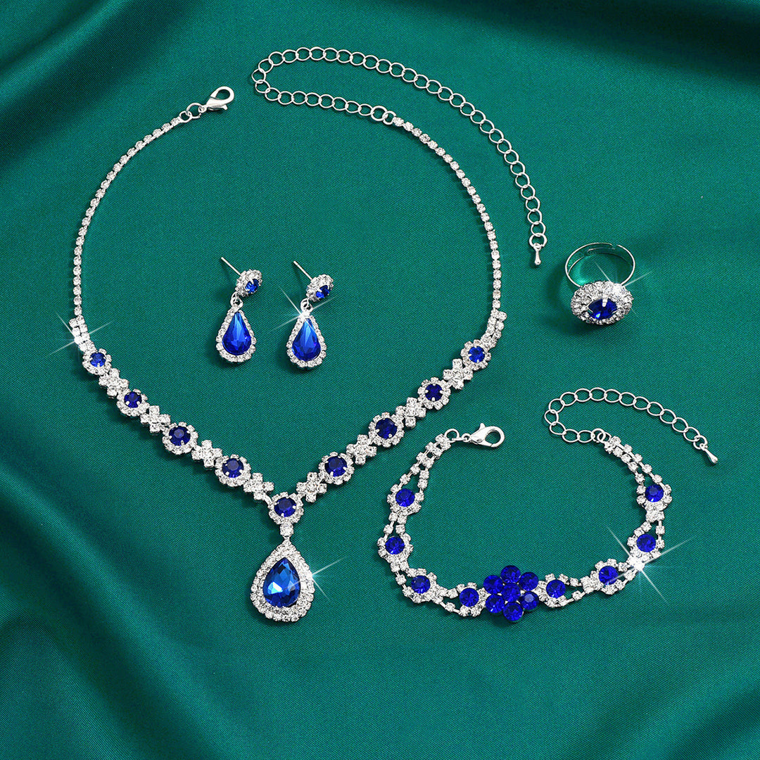 Luxury Evening Gemstone Jewelry Set (4-Piece Necklace Earrings Bracelet Ring)